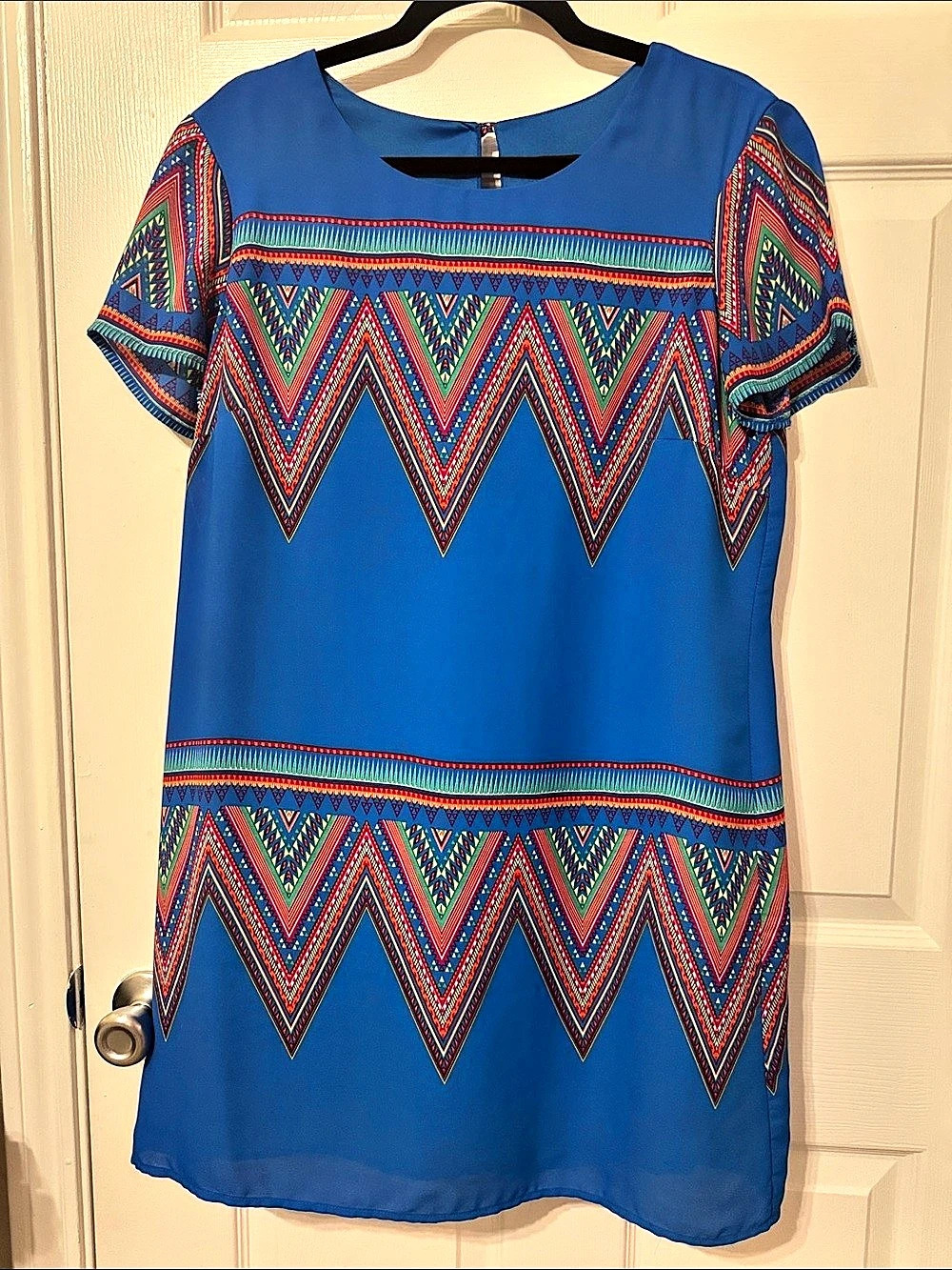 Jodi Kristopher Geometric Mini Dress in Blue Size XL
